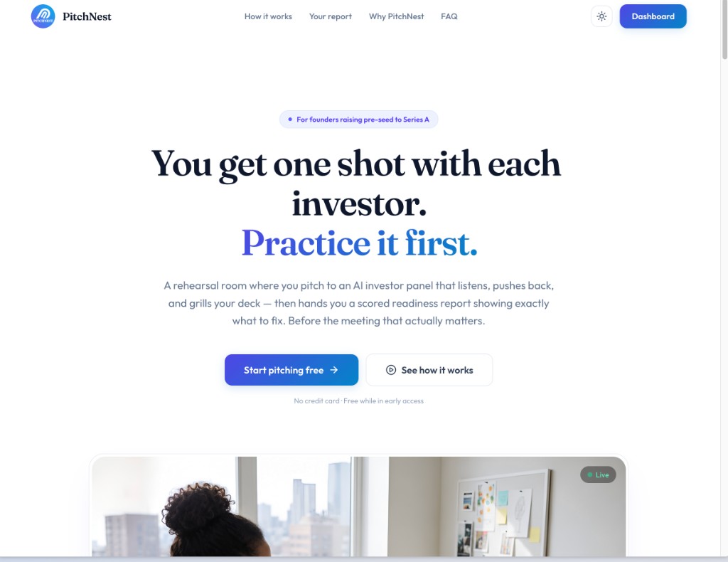 PitchNest landing page